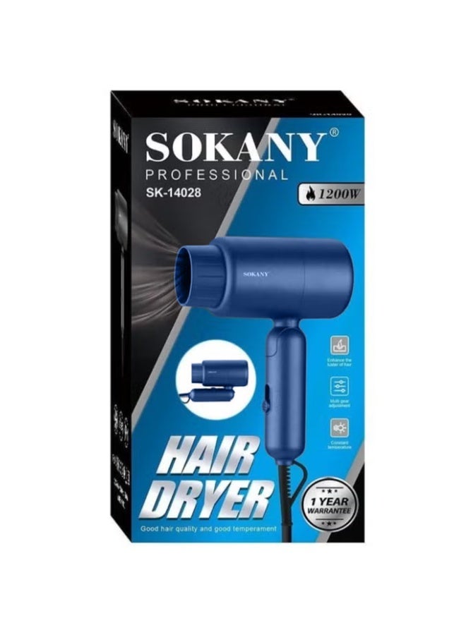 sokany SK-14029 Mini Hair Dryer 1200W with Fast Heating, Foldable & Portable Design, Ionic Technology, Multiple Speed Settings, Concentrator Nozzle for Precision Styling, Comfortable Grip for Home, Salon & Travel Use - Image 2